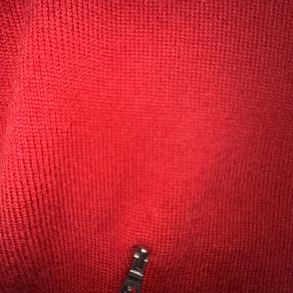 Banana Republic Full Zip Sweater Mens S Red Striped Mock Neck Wool‎ Blend Pocket